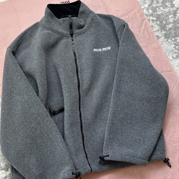 MiuMiu Jackets & Blazers - MIU MIU SS24 Women's Logo Embroidered Stand Collar Zipper Jacket